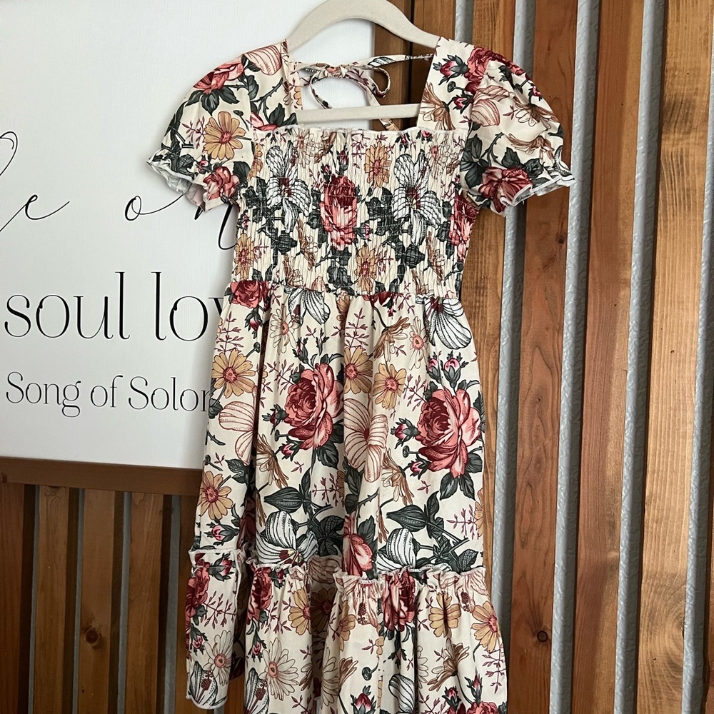 Floral Kids Dress in Cream and Red
